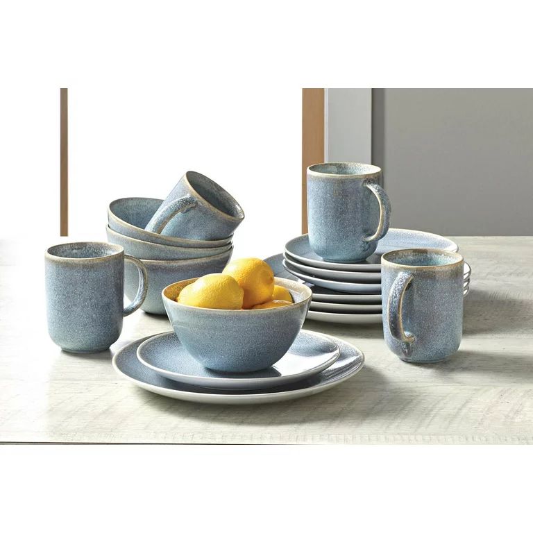 Better Homes & Gardens Blue Reactive Linette 16 Piece Stoneware Dinnerware Set | Walmart (US)