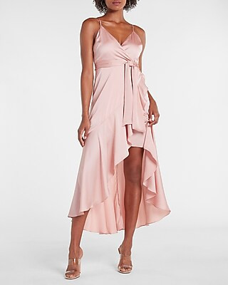 Satin Tie Waist Hi-lo Maxi Dress | Express