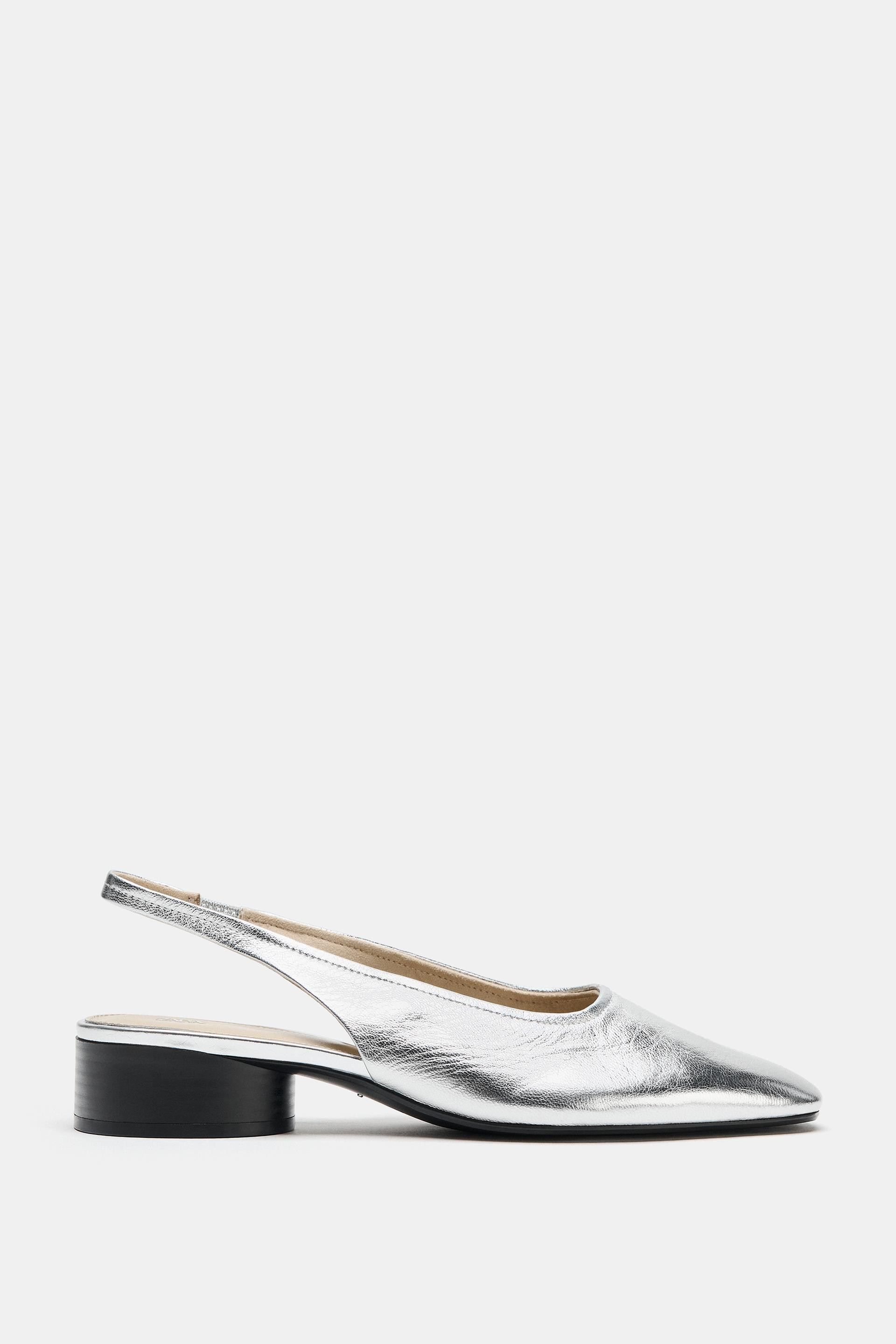Zara - Leder-Slingbacks In Metalloptik - Silber - 39 - Damen | Zara DE