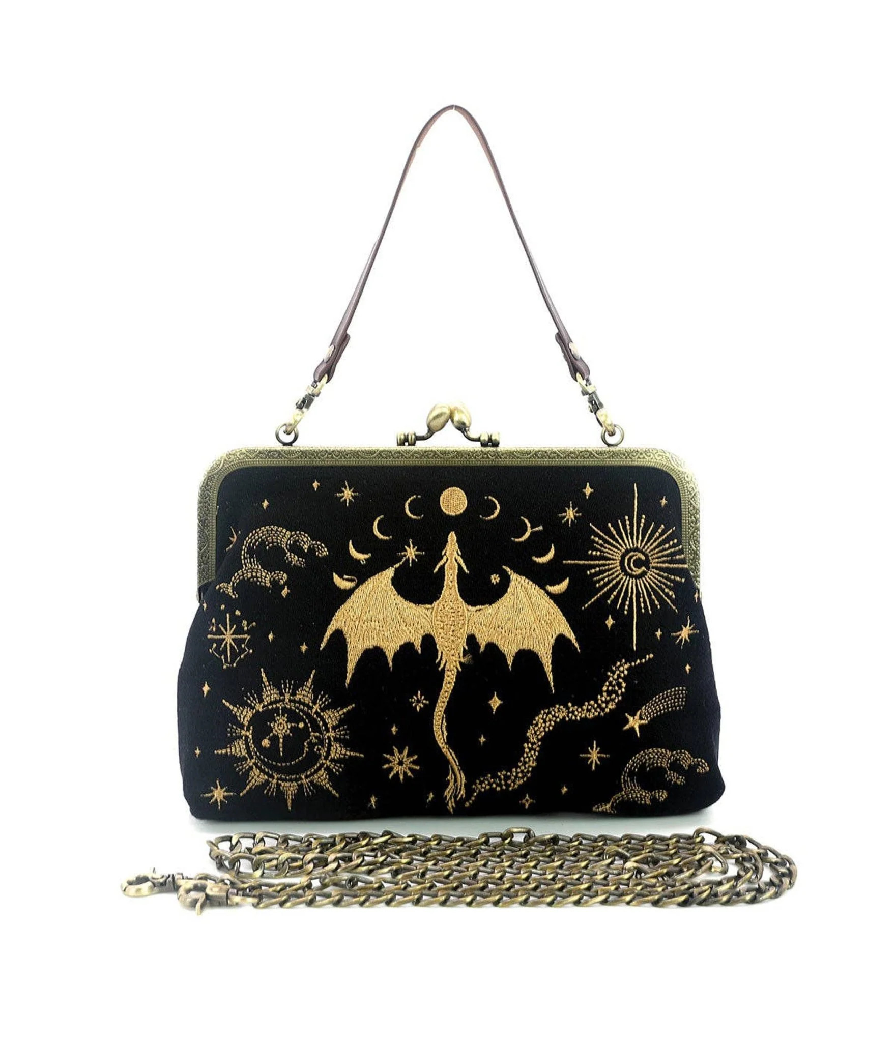 Black & Gold Dragon Handbag | Unique Vintage - North America