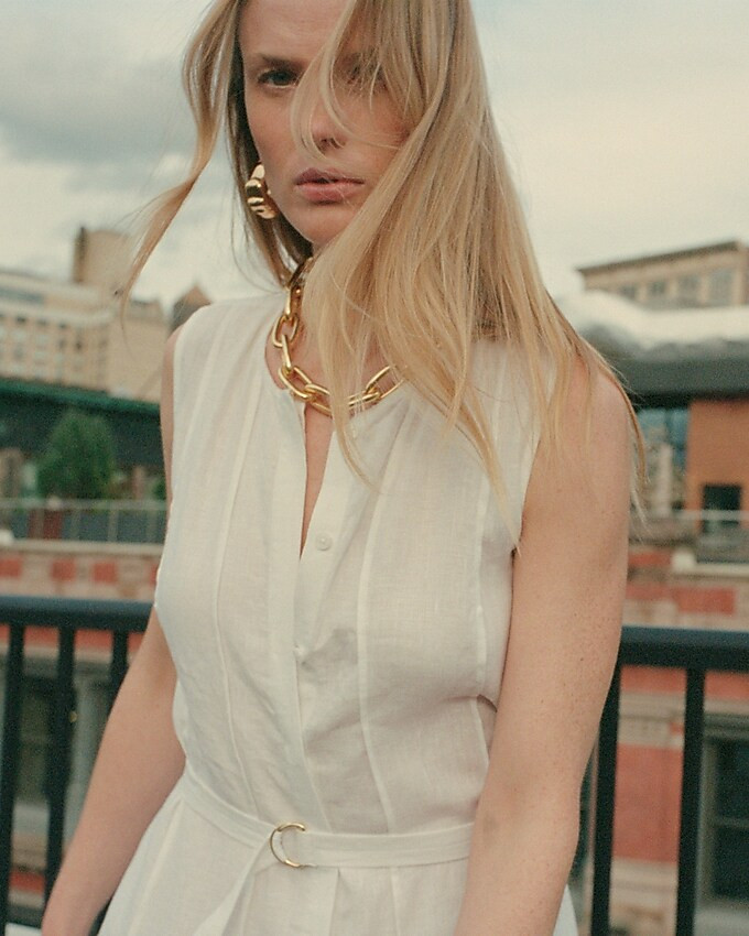 Seamed linen dress with removable belt | J. Crew US