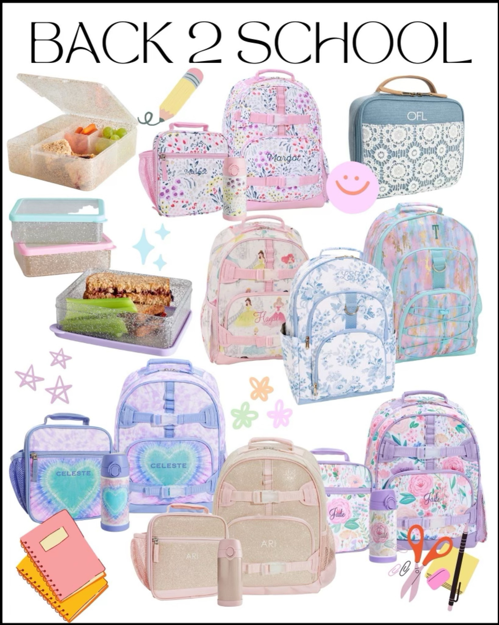 Mackenzie Lavender Floral Blooms Backpack & Lunch Bundle, Set of 3