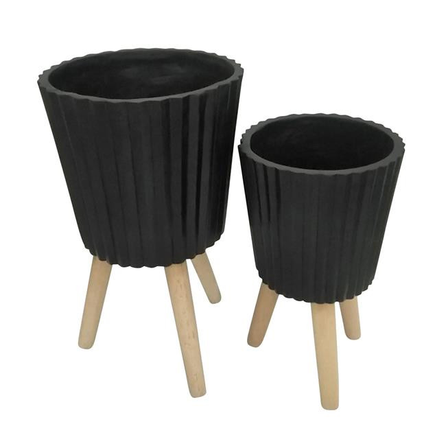 Sagebrook Home 15020-02 0.83 in. Ridged Planter with Wood Legs, Black - Set of 2 | Walmart (US)