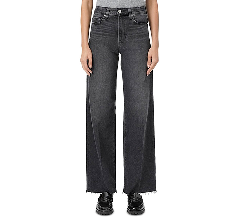 Paige Anessa High Rise Wide Leg Jeans in Viper Black Distressed | Bloomingdale's (US)