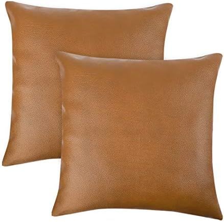 CDWERD 2pcs Modern Faux Leather Throw Pillow Covers for Couch Sofa Bed 18 x 18 Inches | Amazon (US)