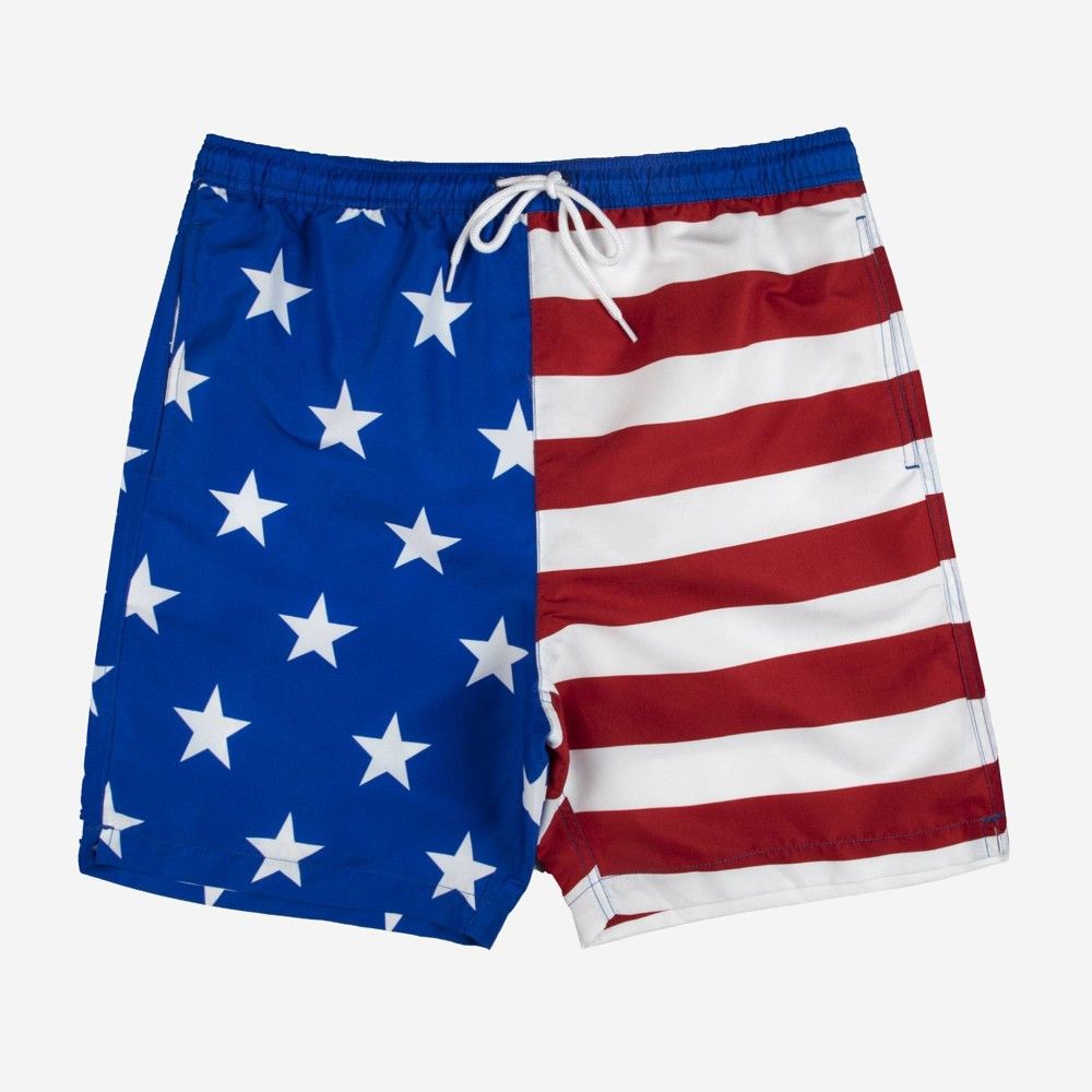 Men's 7"" Elastic Waist American Flag Swim Shorts - Blue/Red XXL | Target