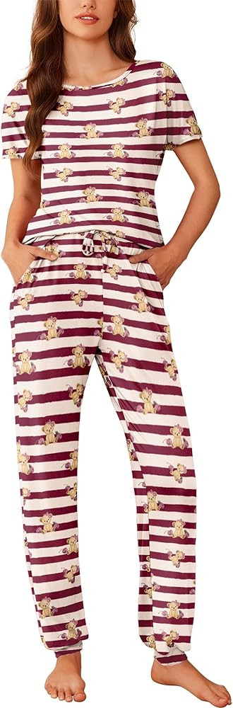 Ekouaer Womens Pajama Sets Short Sleeve Lounge Sets for Women Printed Jogger Pajama Set 2 Piece P... | Amazon (US)