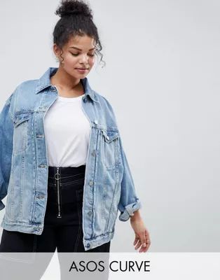 ASOS DESIGN Curve denim girlfriend jacket in lightwash blue | ASOS US