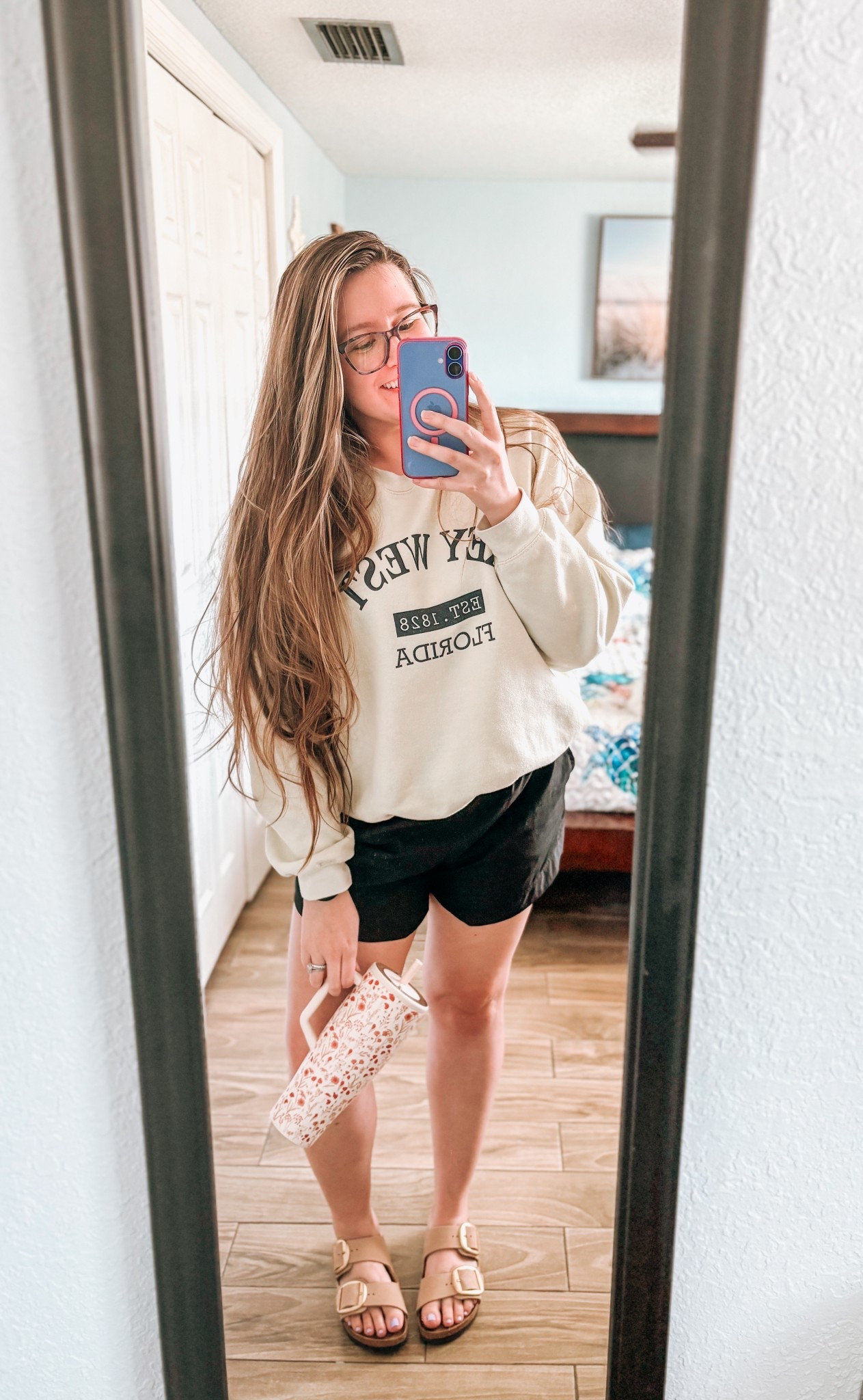 What’s up besties 🩵 today’s OOTD is super comfy and coastal inspired. I paired my fav Key West crewneck with some running shorts and my triple Bs (big buckle birks 🤪)  anddddd you know we stay hydrated over here so I’ve got my Brümate Era in tow 💧Monday OOTD wfh nurse nursing school work from home outfit cozy coastal vibes water bottle birkenstock 

#LTKActive #LTKSpringSale #LTKStyleTip