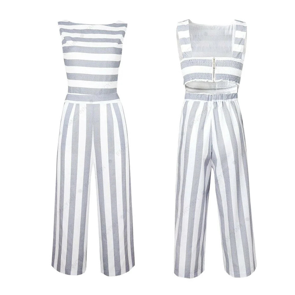 Loose Women Sleeveless Striped Jumpsuit Romper Casual Club Wide Leg Pants | Walmart (US)