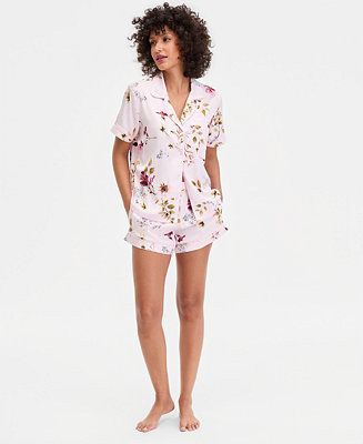Women's Stretch Satin Short-Sleeve Pajama Set | Macy's