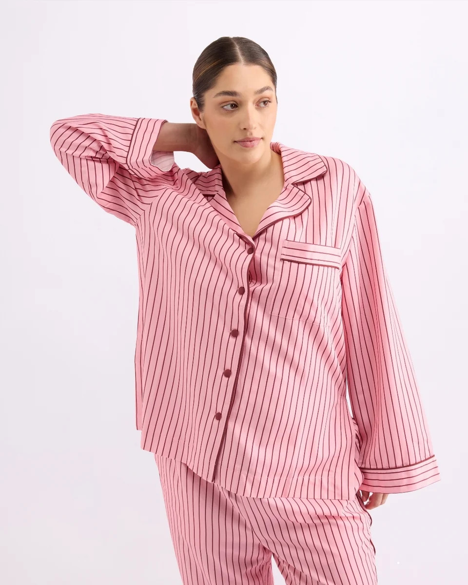 Long Sleeve Sleep Shirt - Rocky Road Stripes | Hommey US