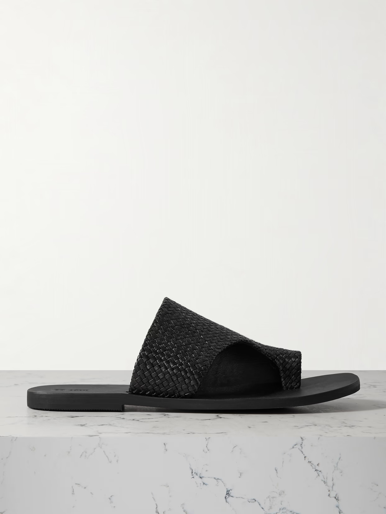 ST. AGNI - Asymmetric Woven Leather Slides - Black | NET-A-PORTER (US)