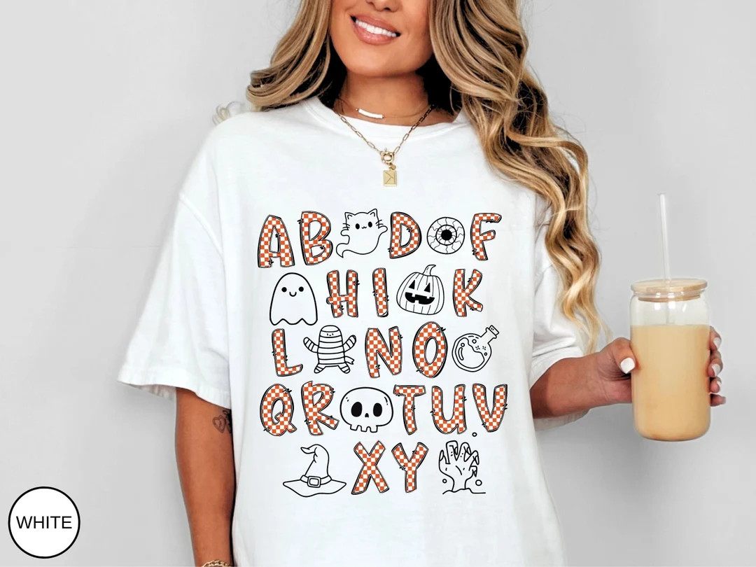 Alphabet Halloween Shirt Comfort Colors® Tshirt Fall Clothing Back to School Gift for Preschool,... | Etsy (US)