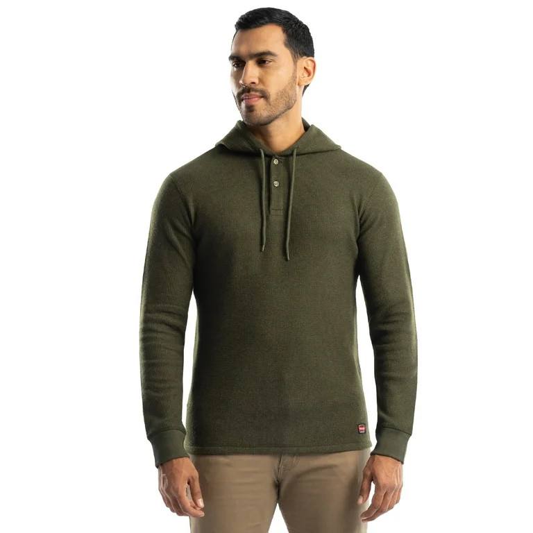 Wrangler Workwear Men's Thermal Waffle Knit Pullover Henley Hoodie, Size S-5XL | Walmart (US)