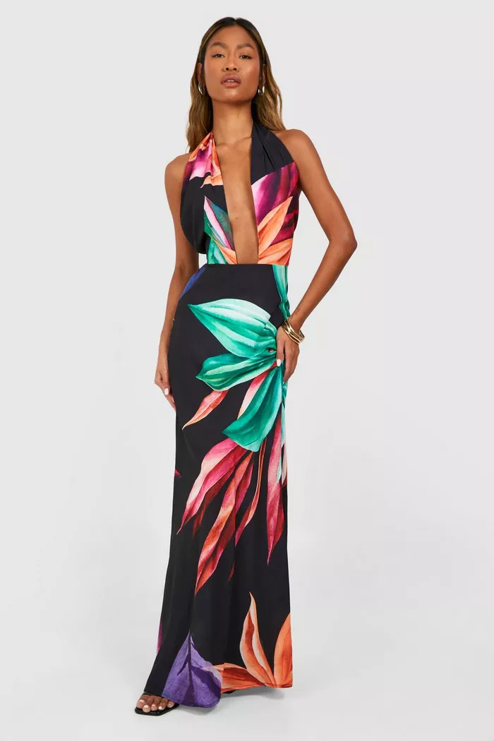 Printed Halterneck Maxi Dress | Boohoo.com (UK & IE)