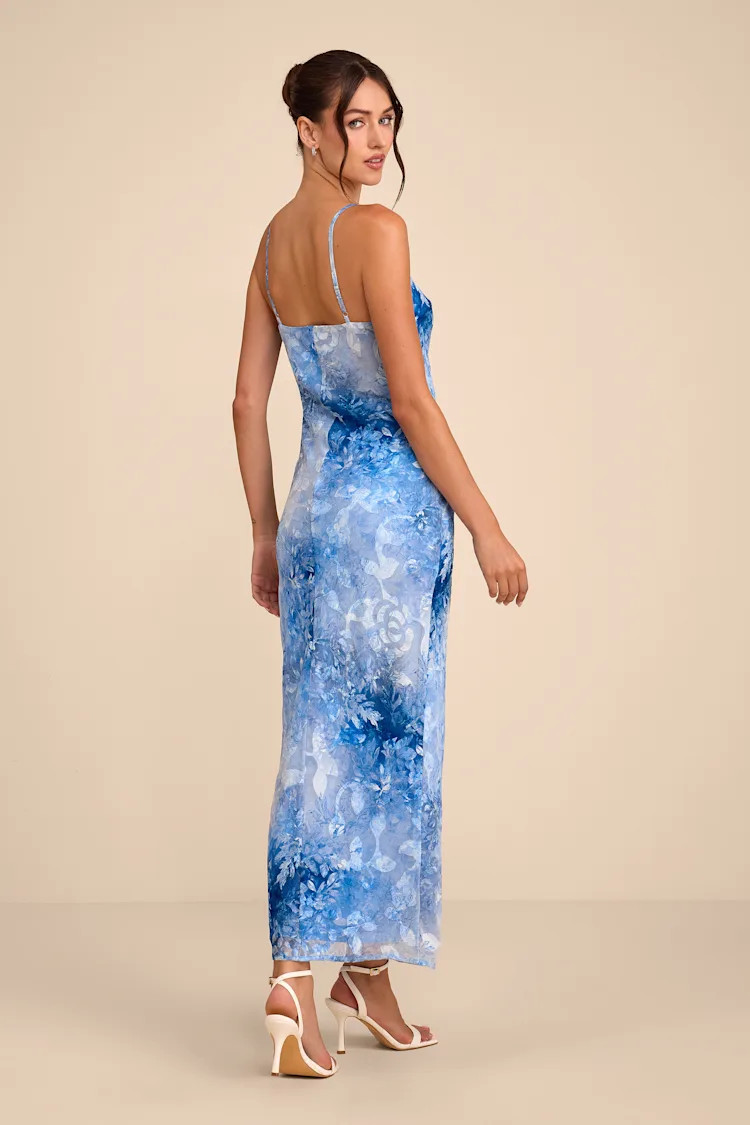 Zyla Light Blue Floral Burnout Slip Maxi Dress | Lulus