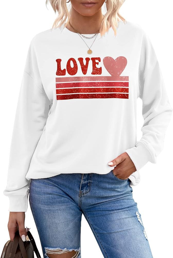 CM C&M WODRO Women Love Heart Sweatshirt Valentine's Day Shirts Graphic Casual Crewneck Pullover ... | Amazon (US)