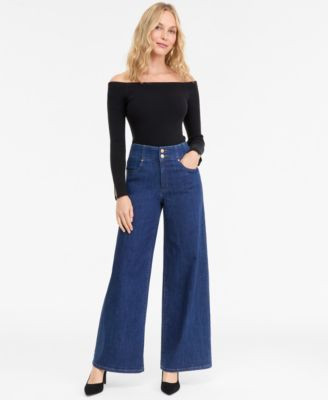 I.n.c. International Concepts Women's High-Rise Wide-Leg Jeans, Macy's Exclusive - Washed Black | Macy's
