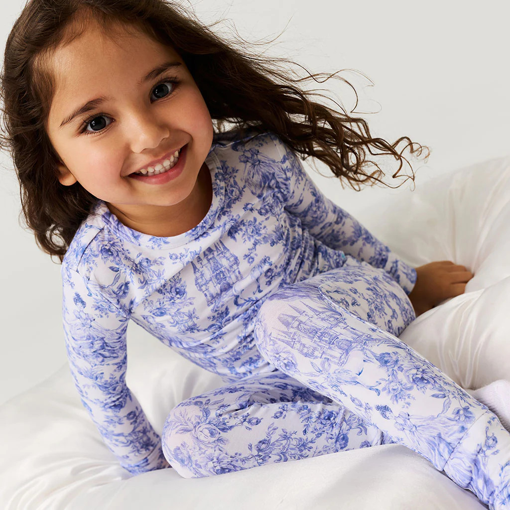 Princess Damask White Long Sleeve Toddler Pajamas | Briar | Posh Peanut