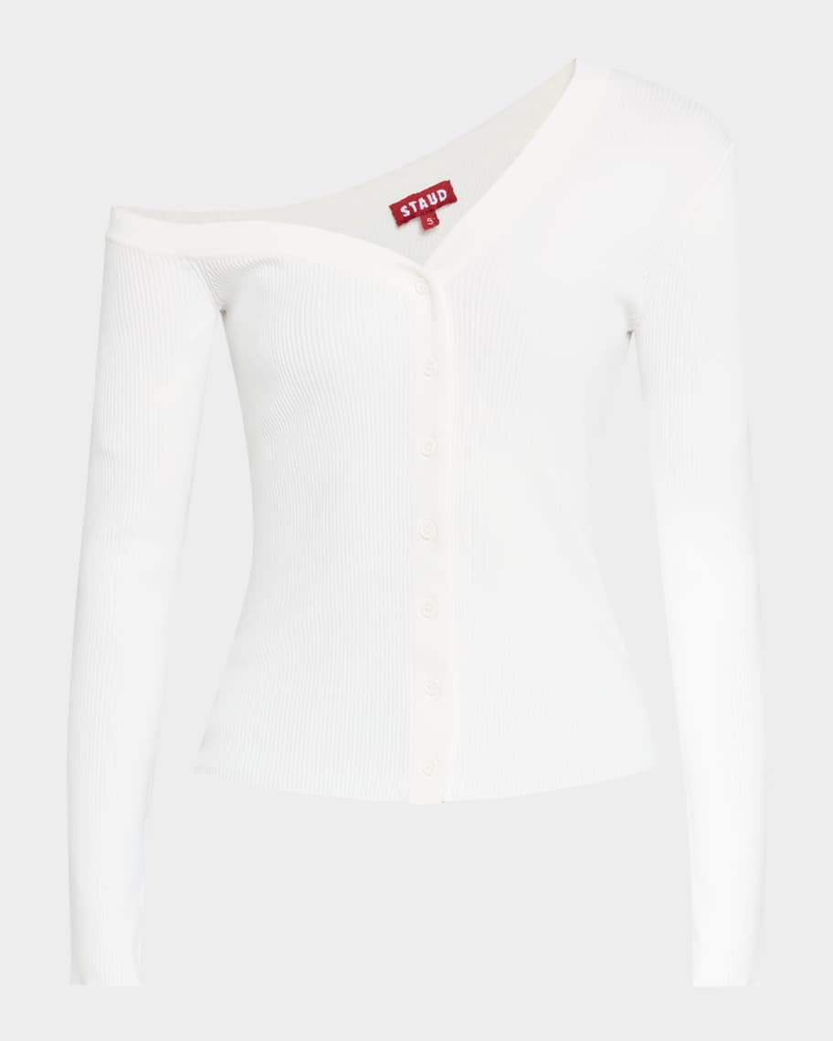 STAUD Craftsman One-Shoulder Rib-Knit Sweater | Neiman Marcus