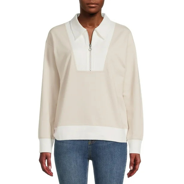 Time and Tru Women's Quarter Zip Sweatshirt - Walmart.com | Walmart (US)