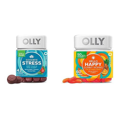 OLLY Goodbye Stress and Hello Happy Gummy Starter Pack Bundle, Keep Calm, Mood Support, 42 and 60 Count | Amazon (US)
