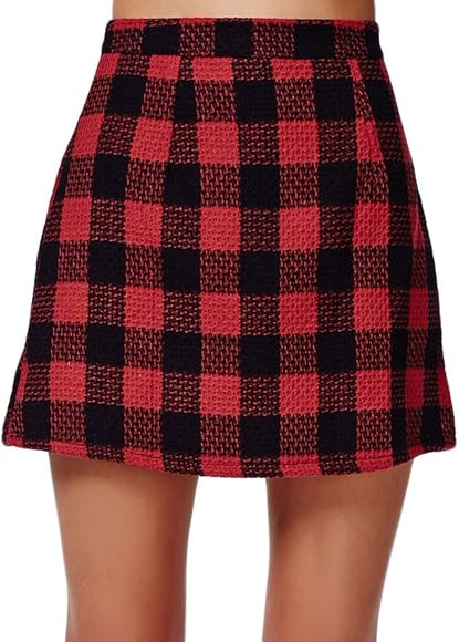 PERSUN Red Short Plaid A-line Mini Skirt | Amazon (US)