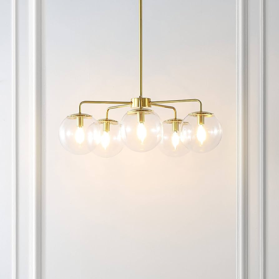 Safavieh Lighting Collection Negara Mid-Century Modern Retro Brass/Clear Orb 5-Light Chandelier | Amazon (US)