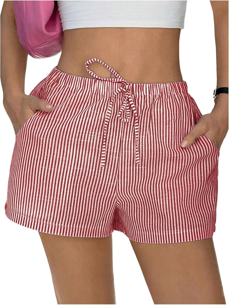 Floerns Women's Elastic Waist Double Layered Linen Shorts Knot Front Casual Loose Shorts | Amazon (US)