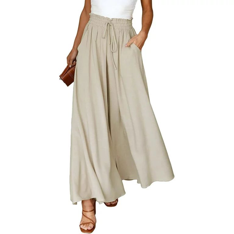 SOMER Pants for Women Flowy Dressy Casual Elastic High Waist Wide Leg Palazzo Pants with Pocket -... | Walmart (US)