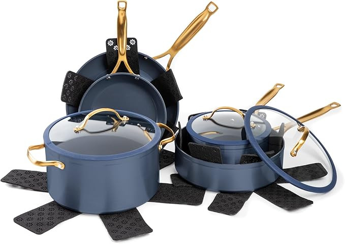 Thyme & Table Non-Stick 12-Piece Signature Cookware Set - Blue | Amazon (US)