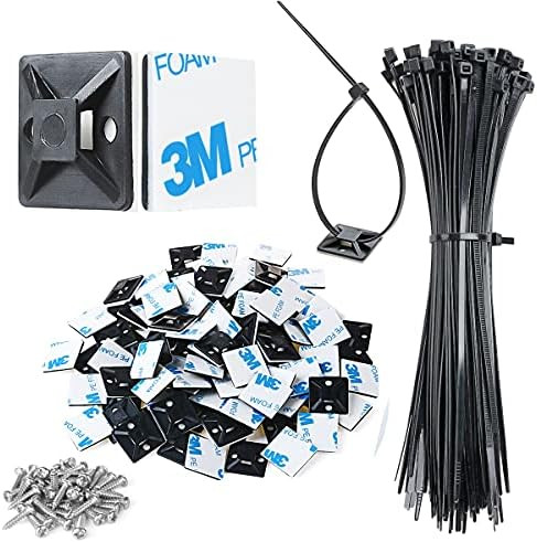 3/4" Strong Black Cable Zip Tie Mounts 100 Pcs with 8" Zip Ties and Screws, Outdoor Sticky Cable ... | Amazon (US)
