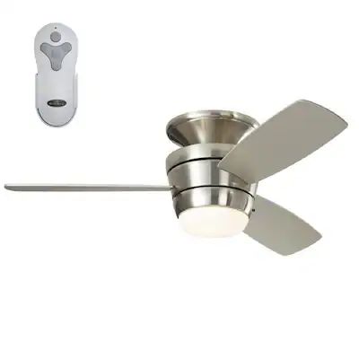 Harbor Breeze Mazon 44-in Brushed Nickel LED Indoor Flush Mount Ceiling Fan with Light Remote (3-... | Lowe's
