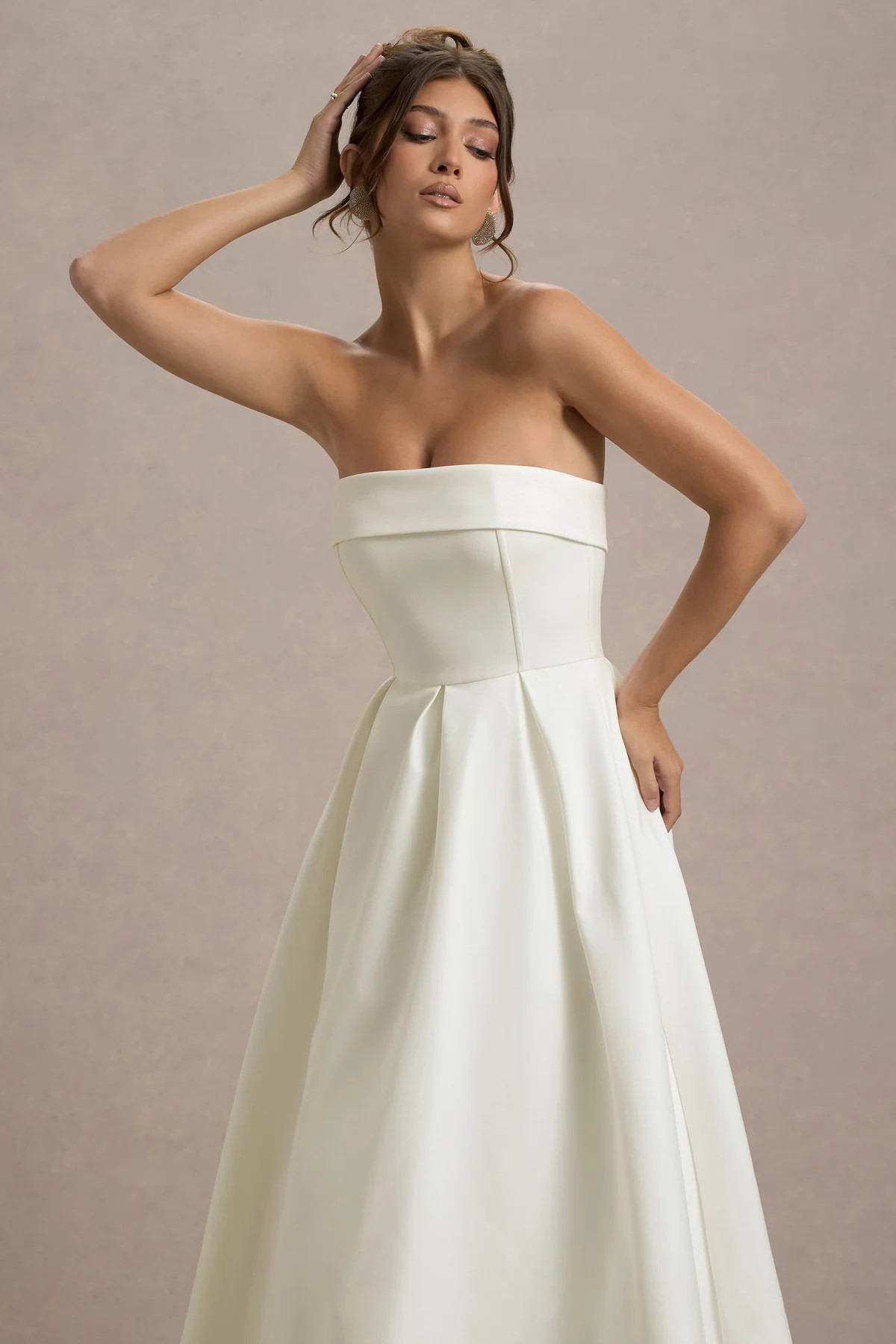 Annalise | Ecru Bandeau Skater Midi Dress | Club L London