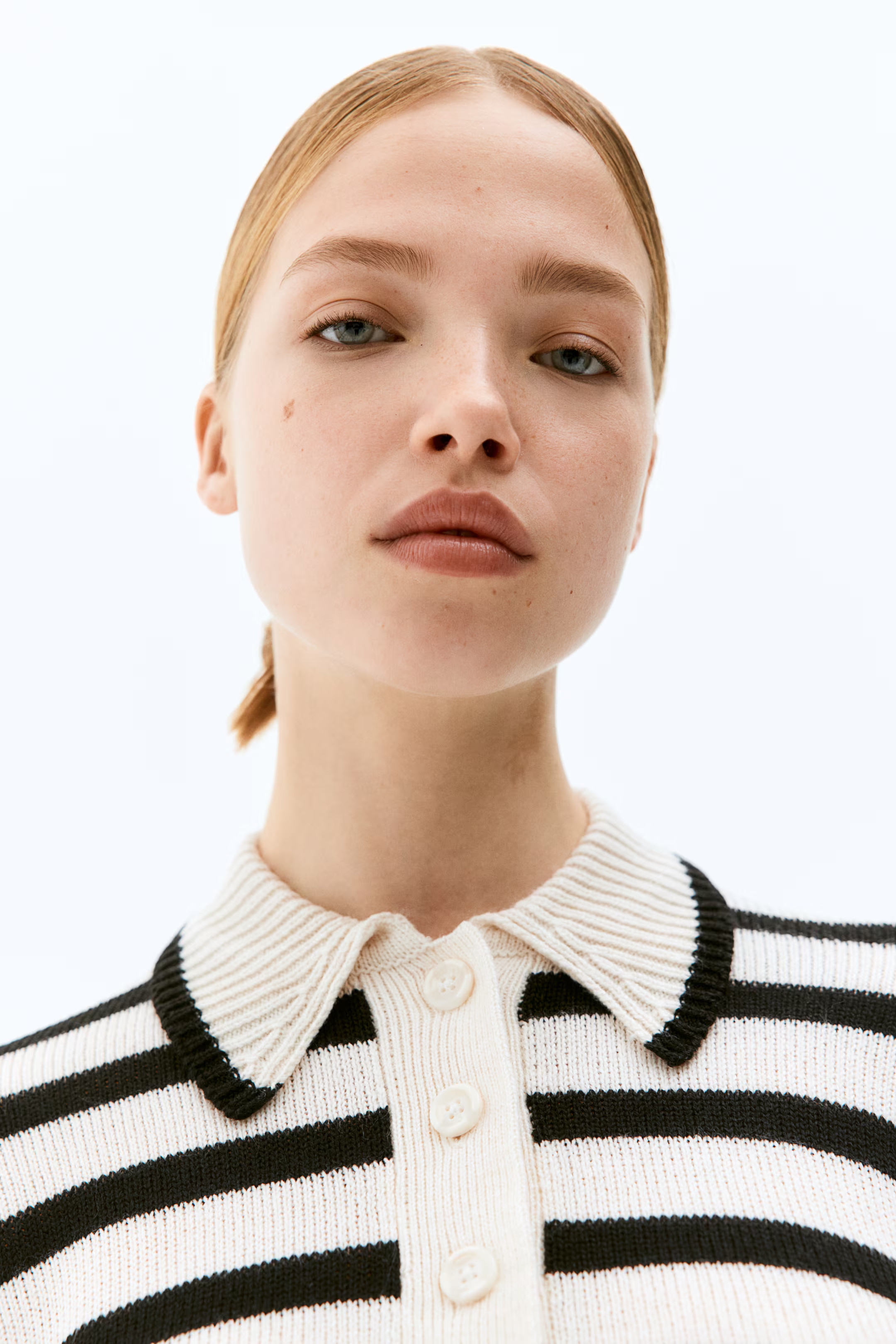 Short Polo Sweater - Long sleeve - Short - Cream/striped - Ladies | H&M US | H&M (US + CA)