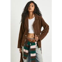 Womens Short Belted Suede Trench Coat - Brown - 12 | boohoo (US & Canada)