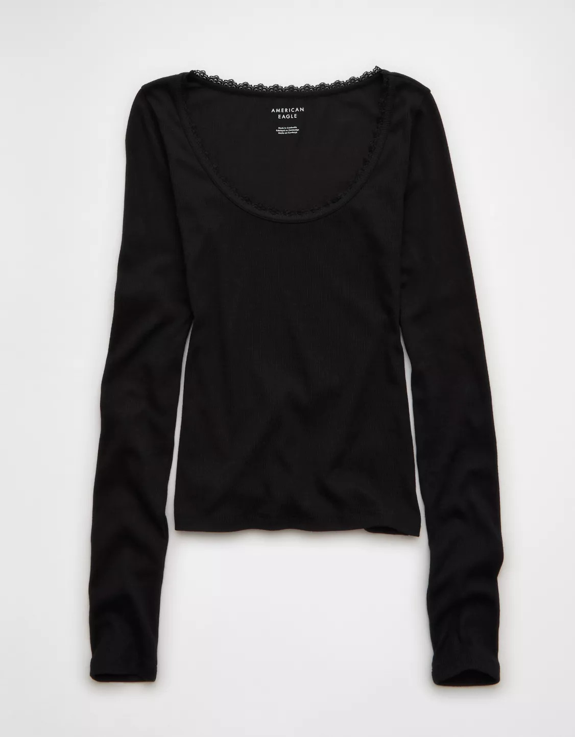 AE Lace-Trim Long Sleeve T-Shirt | American Eagle Outfitters (US & CA)