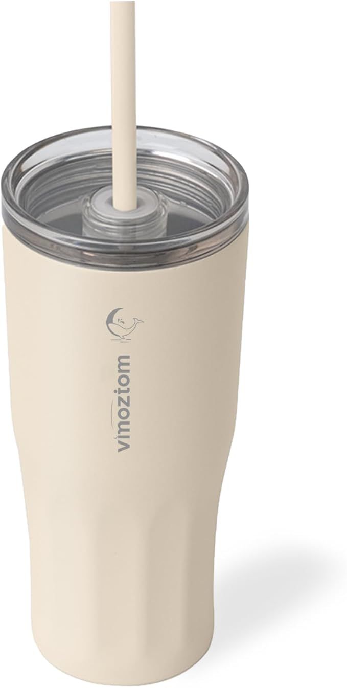 Insulated Tumbler with Lid and Straw, 20 oz Double Wall 18/8 Stainless Steel Travel Coffee Mug, T... | Amazon (US)