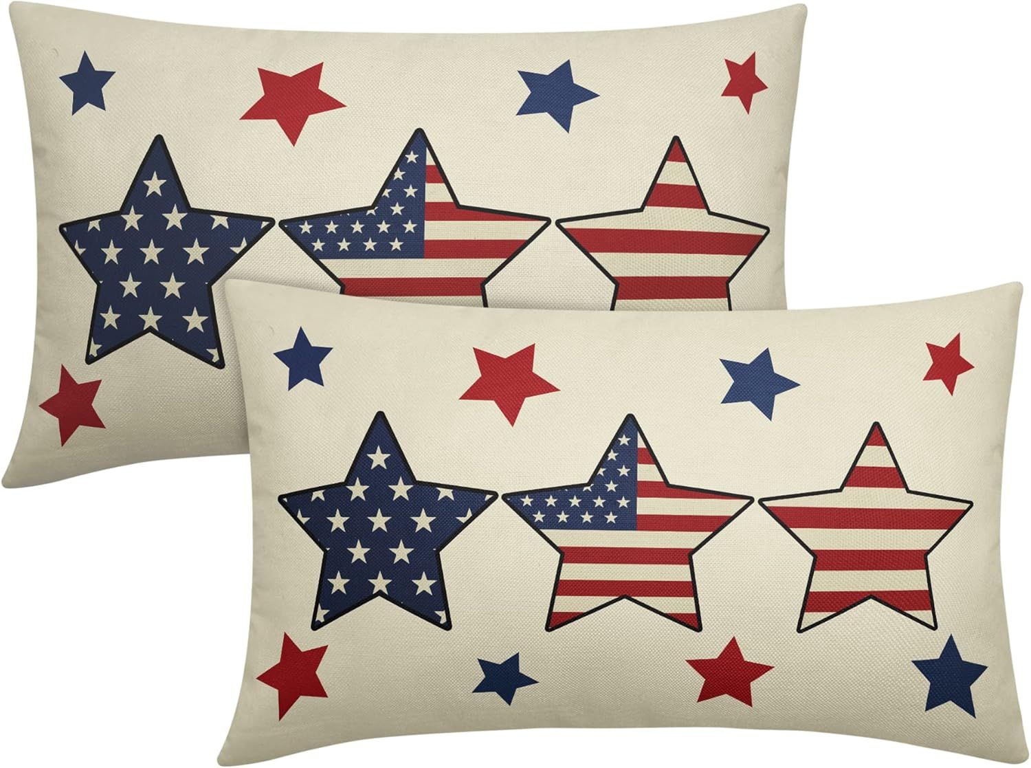 4th of July Patriotic Pillow Covers 12x20 Inch Set of 2 Memorial Day USA Flag Blue Red Stars and ... | Amazon (US)