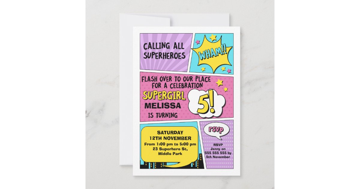 Girls Superhero 5th Birthday Invitation | Zazzle | Zazzle