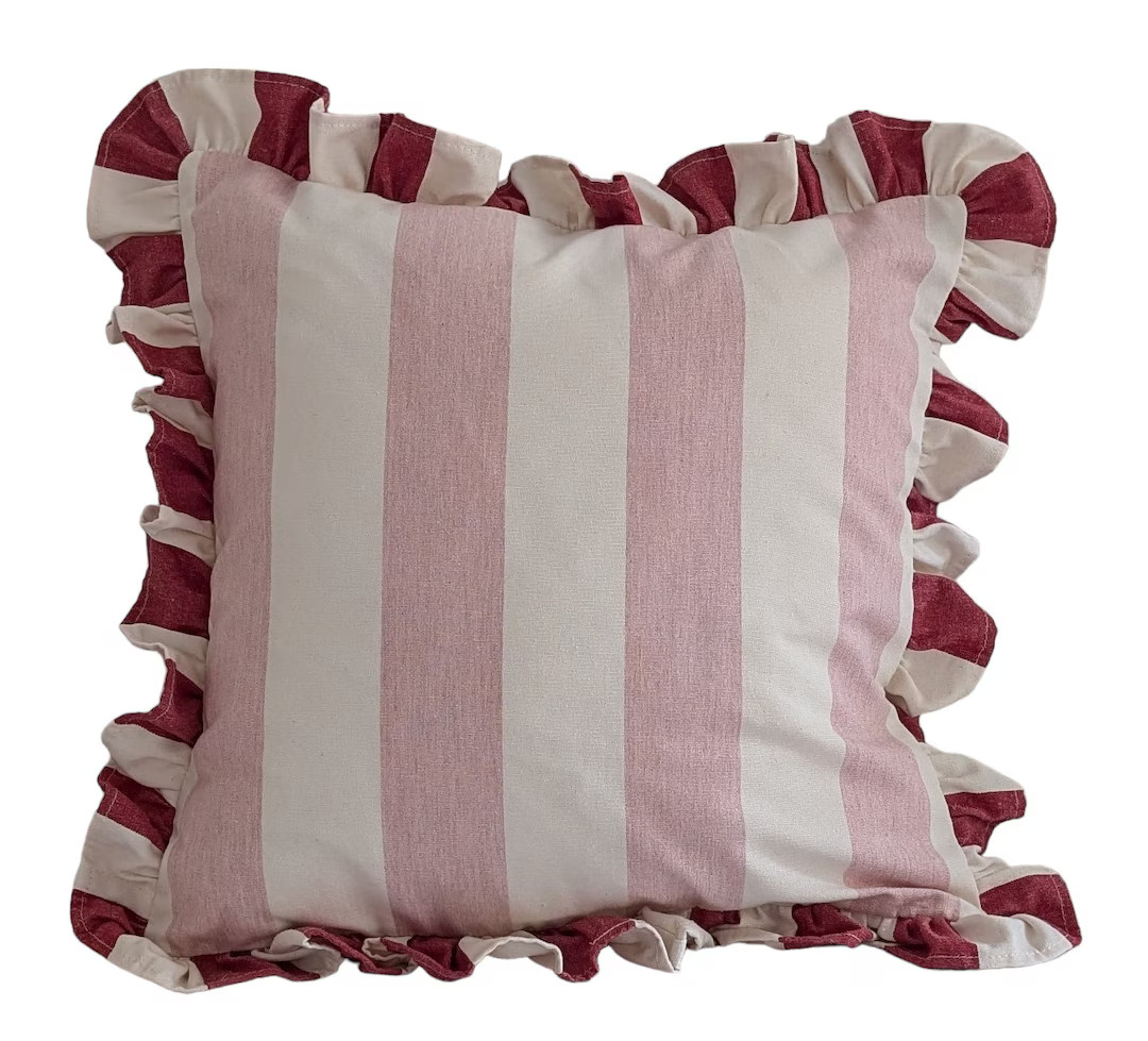 Cushion Cover in Ian Mankin Devon Stripe Pale Pink Ruffled in Devon Stripe Peony Handmade in the ... | Etsy (US)