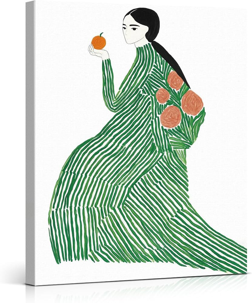 Green Line Art Woman Canvas Wall Art Print Minimalist Green Girl Picture Painting Artwork Modern ... | Amazon (US)