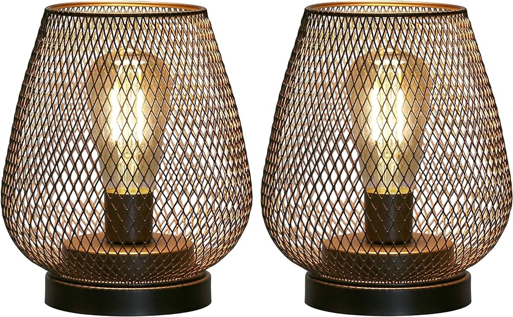 JHY DESIGN Set of 2 Metal Cage LED Lantern Battery Powered Cordless Accent Light with LED Great f... | Amazon (US)
