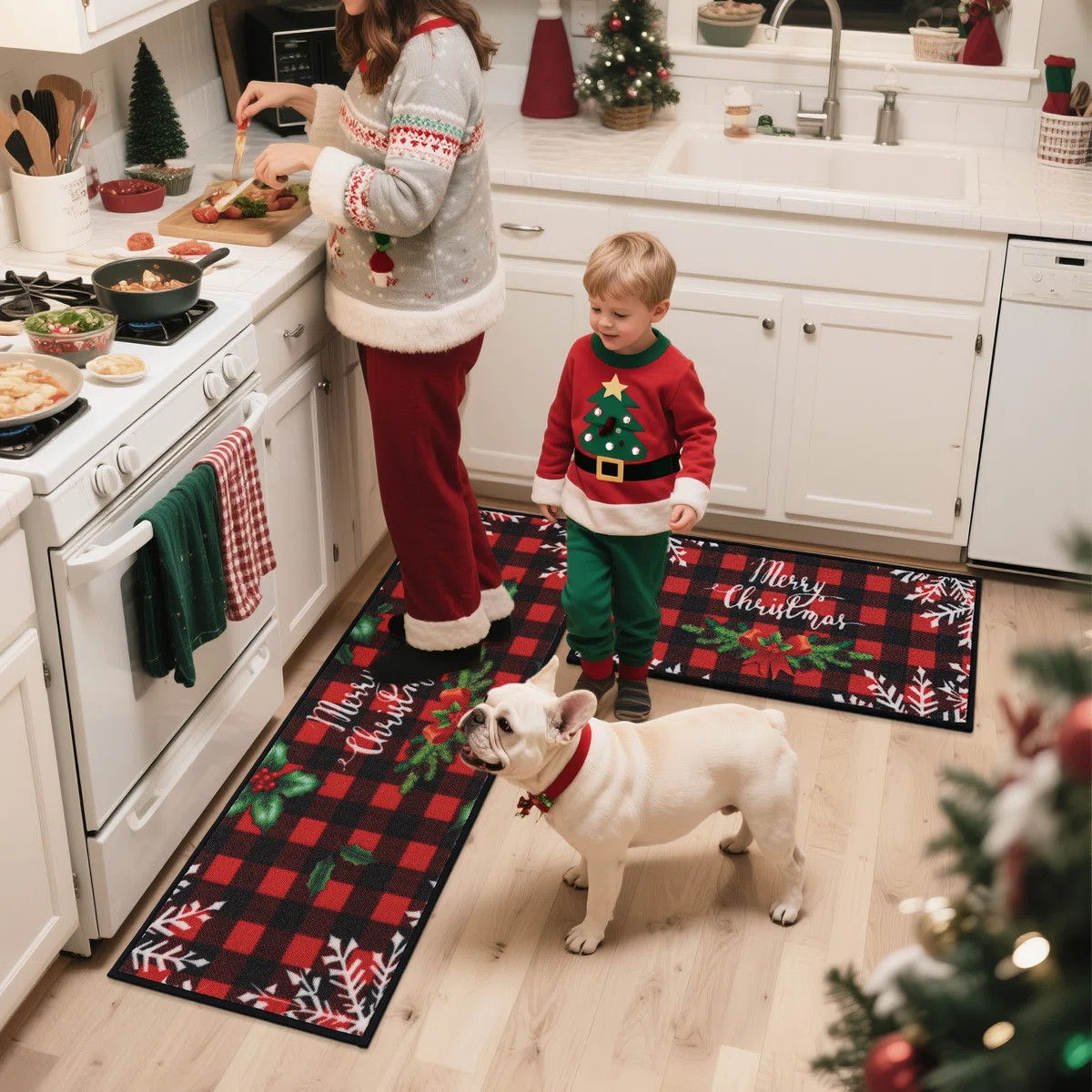 The Holiday Aisle® Christmas Kitchen Rugs Set Of 2 Xmas Kitchen Mats For Winter Floor Decor Or K... | Wayfair North America