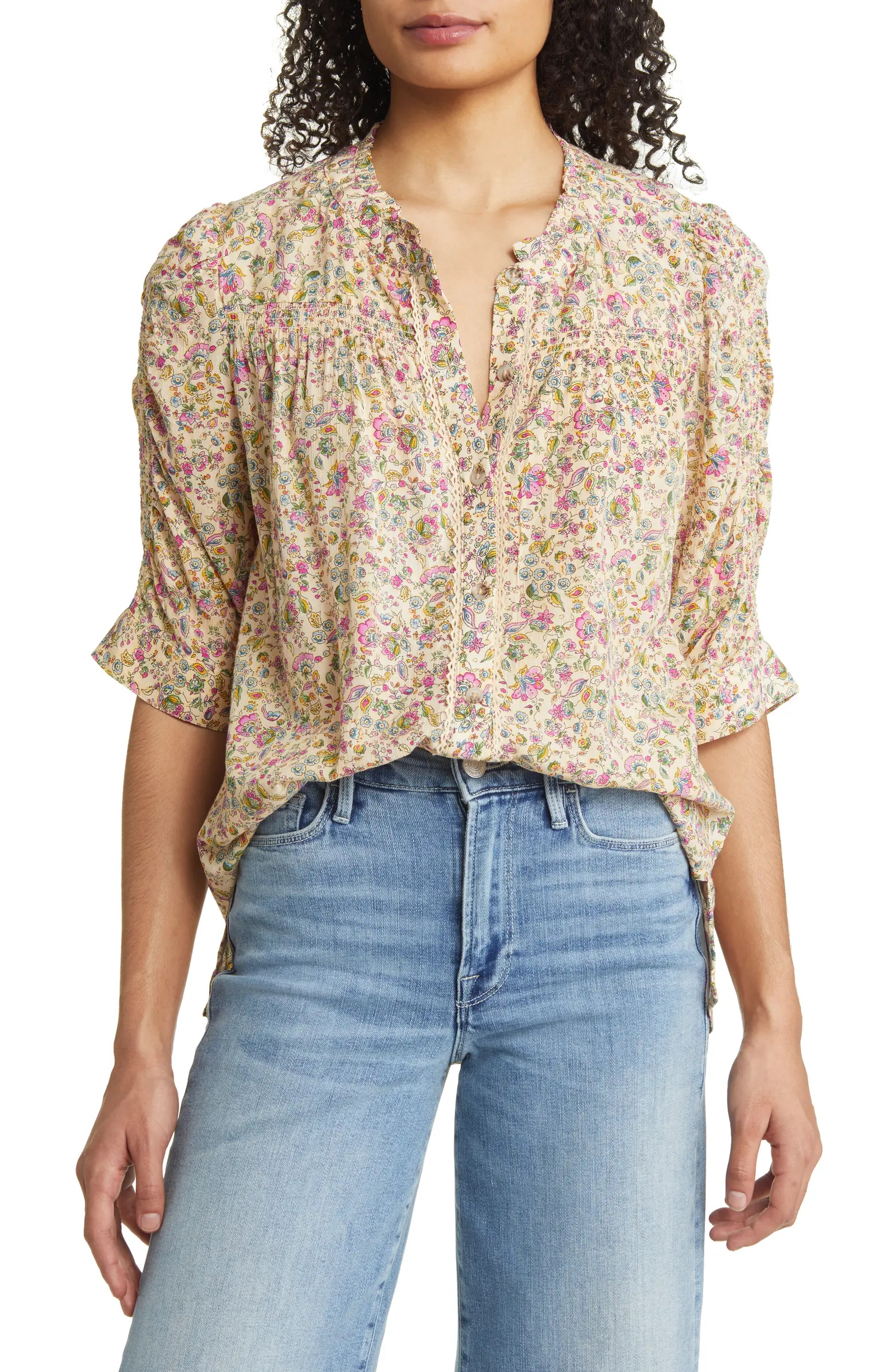 Smocked Elbow Sleeve Blouse | Nordstrom