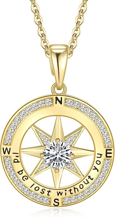 Mkhhy Compass Necklace for Women Jewelry For Her White Gold and Yellow Gold I'd Be Lost Without Y... | Amazon (US)