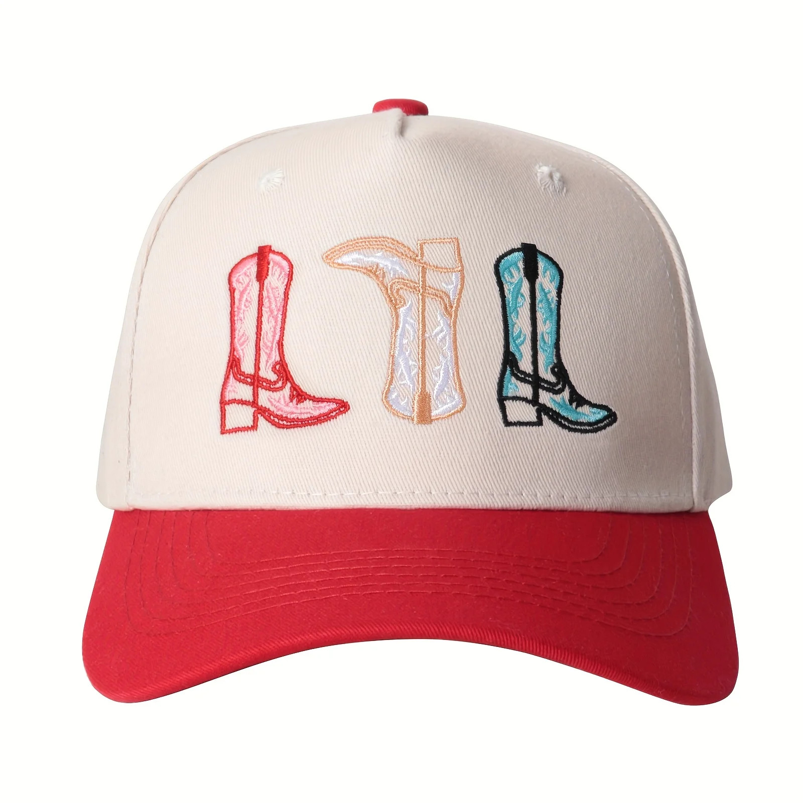 Western Cowboy Embroidered Baseball Cap Beige with Red Brim Colorful Boots Embroidery Unisex Gift... | Walmart (US)