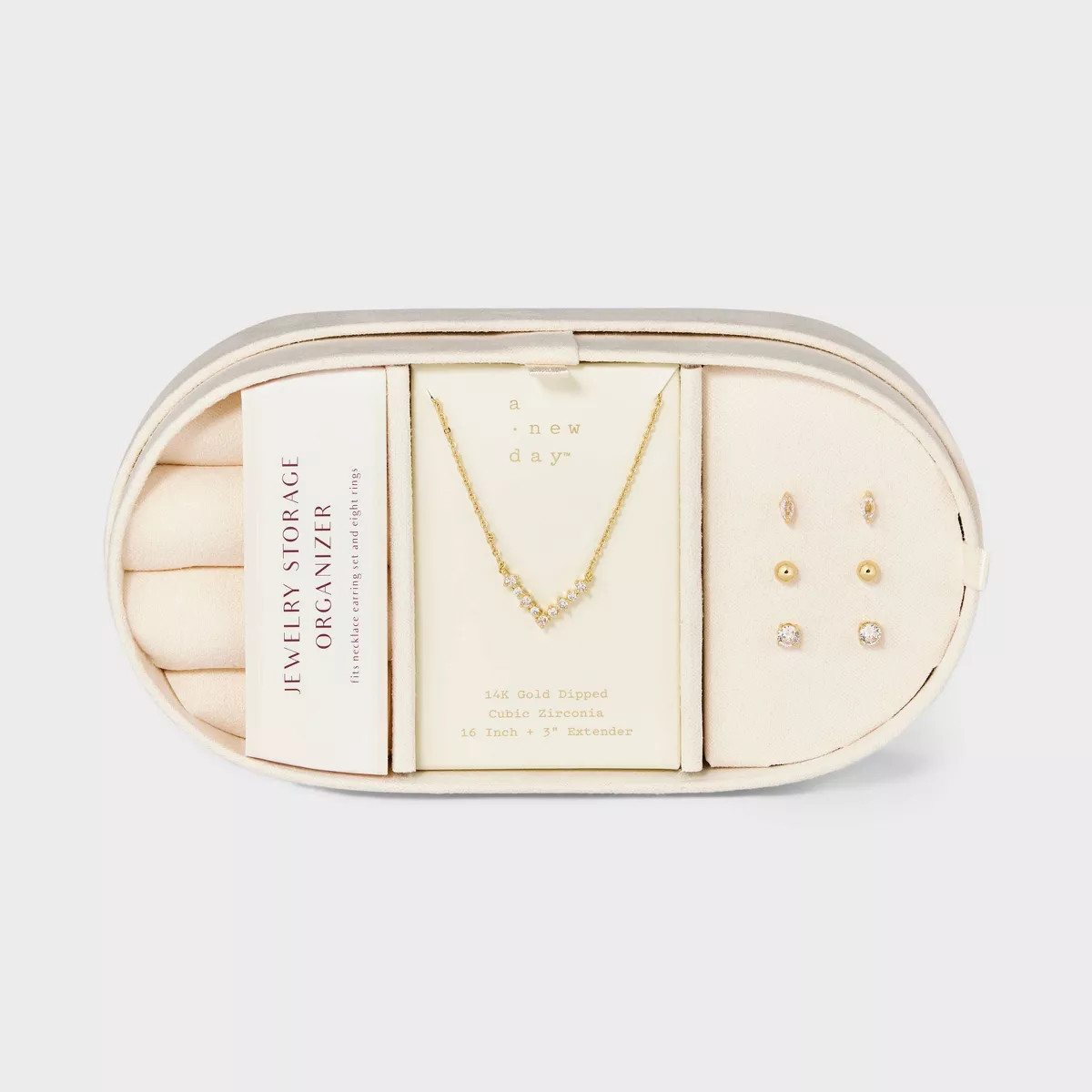 14K Gold Dipped Cubic Zirconia V Shape Pendant and Stud Earring Set 4pc - A New Day™ Gold | Target