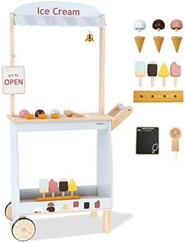 PairPear Wooden Ice Cream Cart for Kids, Play Dessert and Food Truck Toys, Gift for Boys and Girl... | Amazon (US)